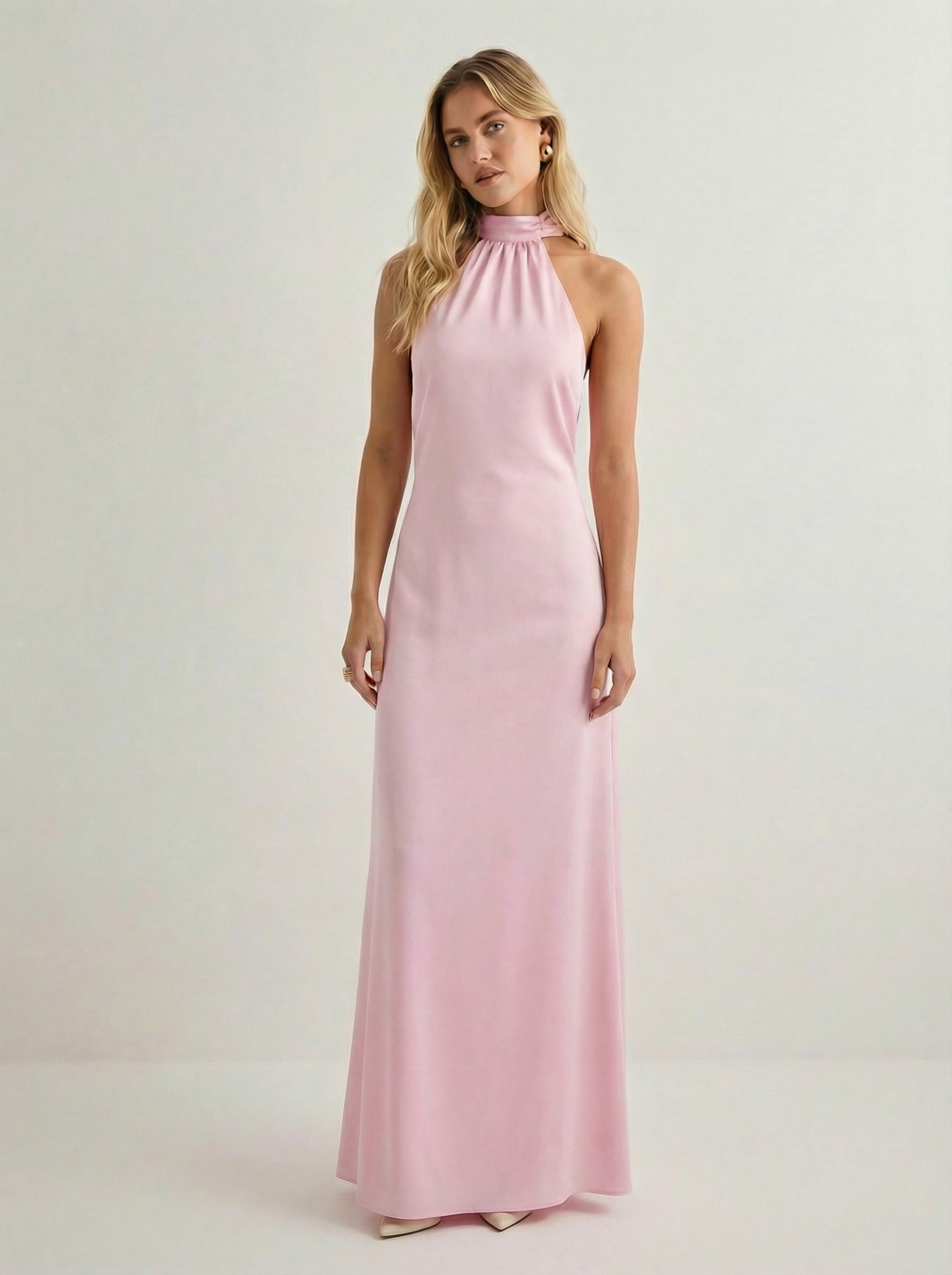 שמלת אנה | מקסי ורוד בייבי עם קשירת הלטר וגב פתוח