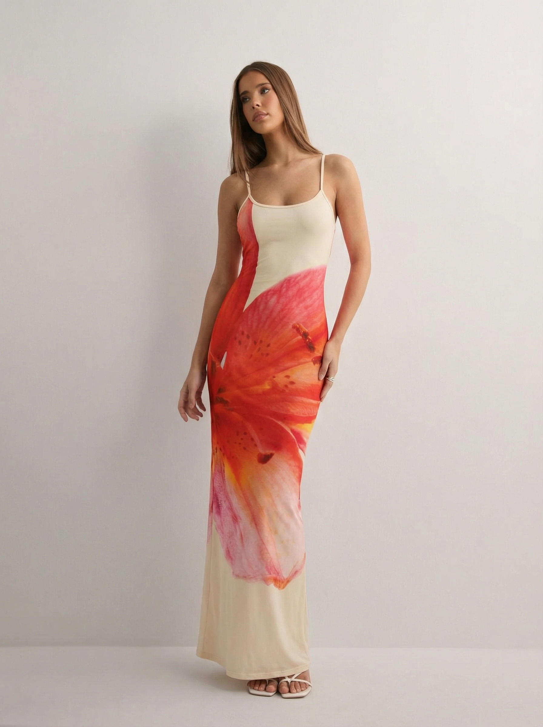 שמלת מקסי בד מש | הדפס פרח אקסקלוסיבי